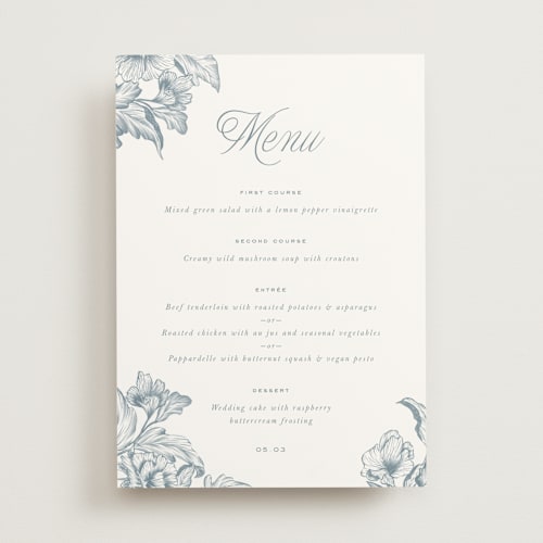 This is a lake menu cards with standard by Leah Bisch called wreath in bloom printing on signature in 5x7