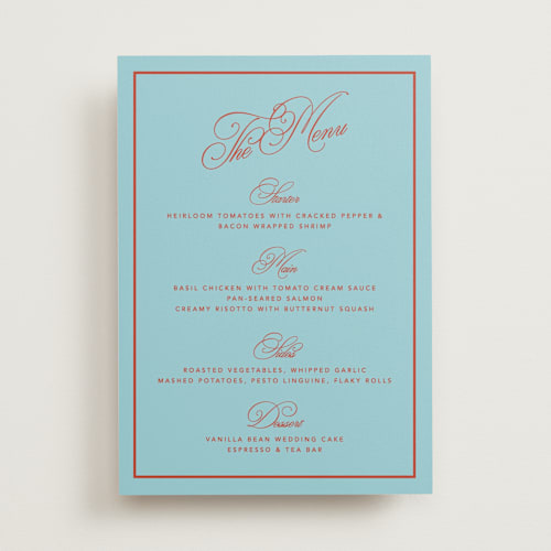 This is a sky menu cards with standard by Kelly Watkins called vivid printing on signature in standard