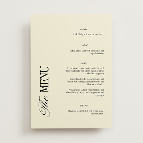 This is a butter menu cards with standard by Helena Vitto called the eternal printing on signature in standard