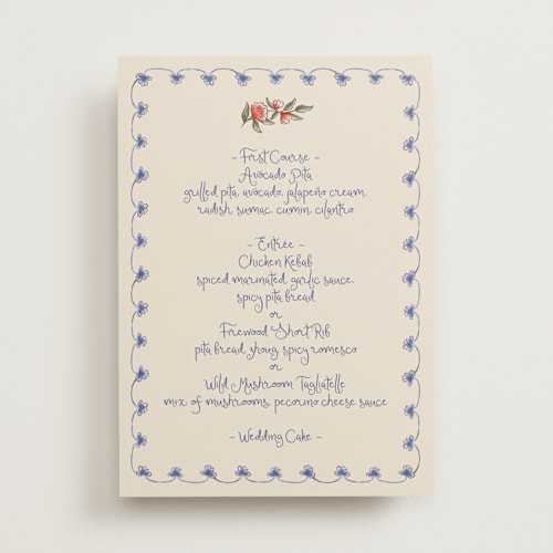 This is a sea menu cards with standard by Chris Griffith called artisan wedding printing on signature in standard