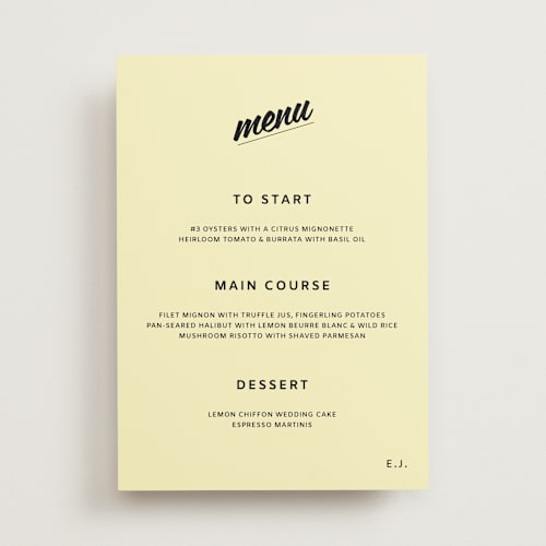 This is a butter menu cards with standard by Studio Suku called courthouse printing on signature in standard