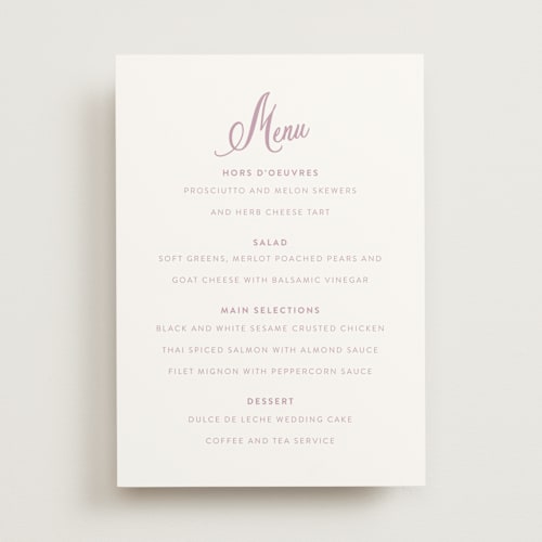 This is a lilac dreams menu cards with standard by Design Lotus called lavender dreams printing on signature in standard