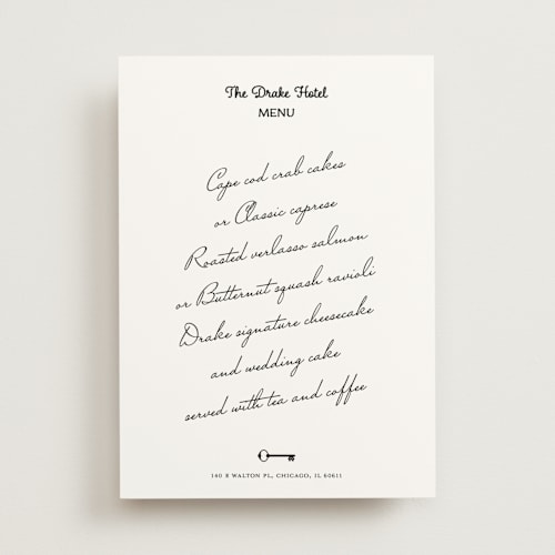 This is a ivory menu cards with standard by Studio Suku called hotel printing on signature in standard