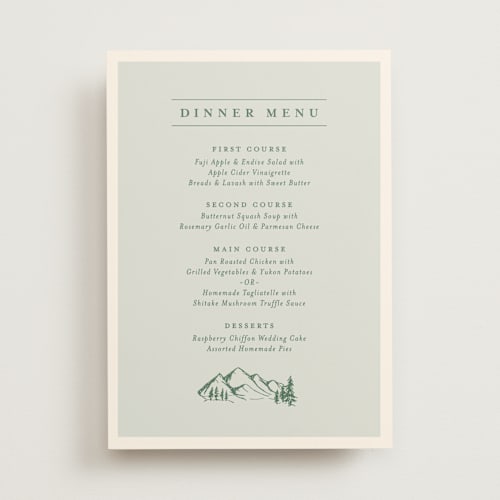 This is a pine menu cards with standard by Amy Kross called blue ridge printing on signature in standard