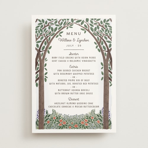 This is a forest menu cards with standard by Paper Sun Studio called nature's chapel printing on signature in standard