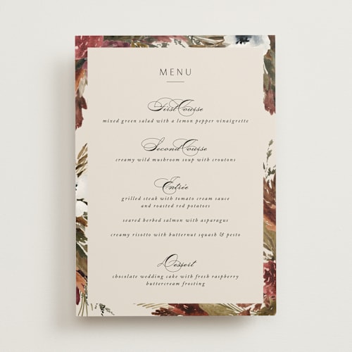 This is a autumn menu cards with standard by Kate Ahn called poetique printing on signature in standard
