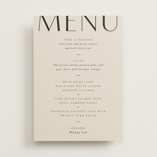 This is a sand menu cards with standard by Robert and Stella called amara printing on signature in standard