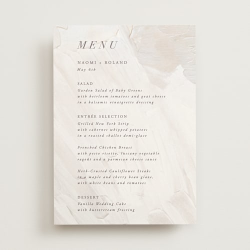 This is a cream menu cards with standard by Hooray Creative called neutrality printing on signature in standard