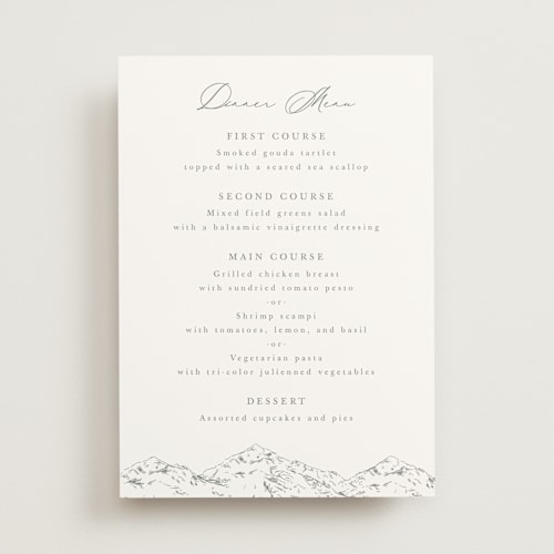 This is a pewter menu cards with standard by Sarah Brown called mountainview printing on signature in standard