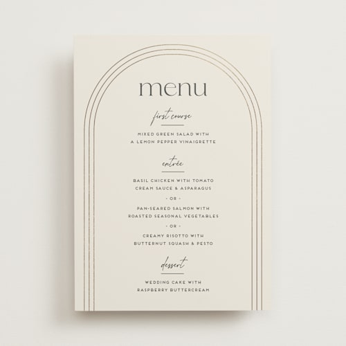 This is a chiffon menu cards with foil pressed by Amy Payne called curves printing on signature in standard