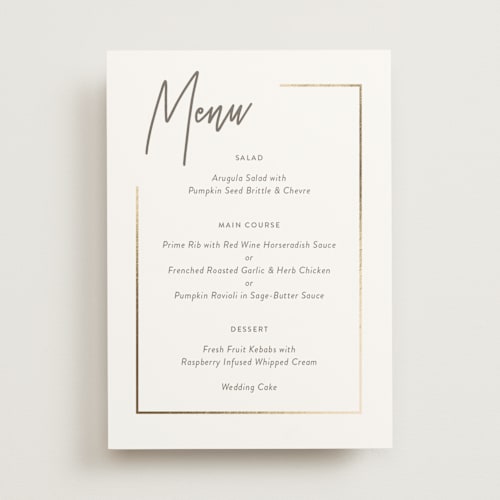 This is a milk white menu cards with foil pressed by Robin Ott called balanced printing on signature in standard