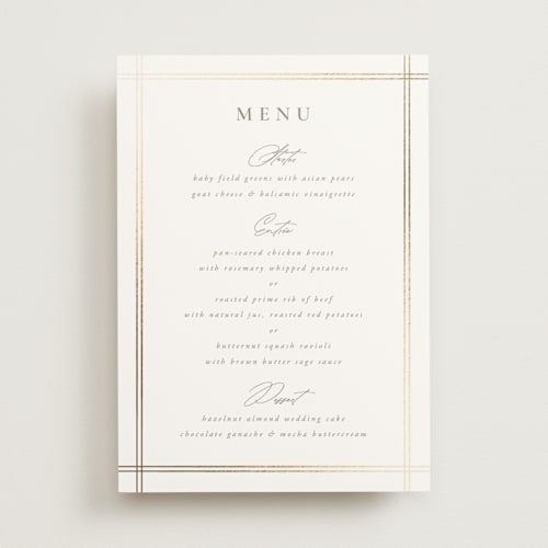 This is a silk menu cards with foil pressed by Wildfield Paper Co called classic line frame printing on signature in standard