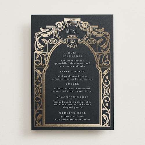 This is a onyx menu cards with foil pressed by Ana de Sousa called mirror printing on signature in standard