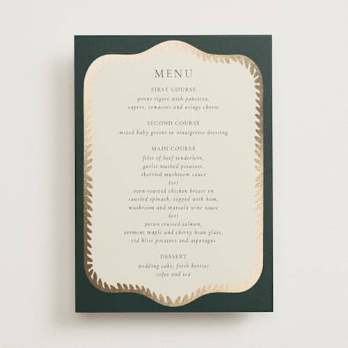 This is a emerald menu cards with foil pressed by Jen Owens called frame printing on signature in 5x7