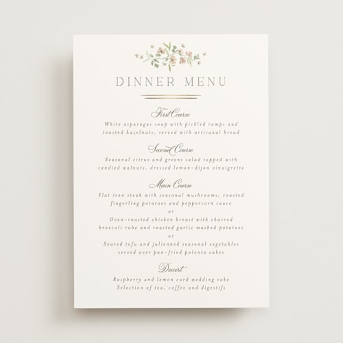 This is a blush menu cards with foil pressed by Everett Paper Goods called posy printing on signature in 5x7