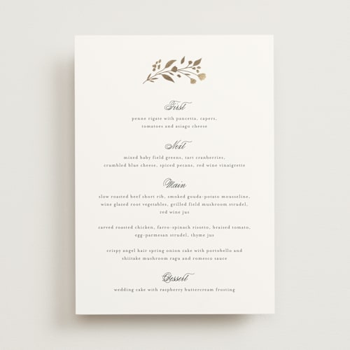 This is a cloudy menu cards with foil pressed by Jennifer Postorino called embrace printing on signature in 5x7