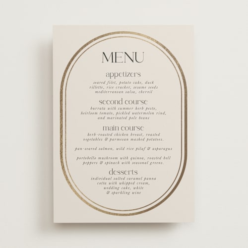 This is a sandstone menu cards with foil pressed by Lori Wemple called oval printing on signature in 5x7