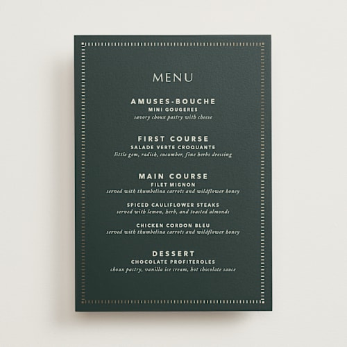 This is a fir menu cards with foil pressed by Kindred Fields called deco arch printing on signature in standard