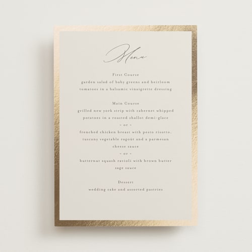 This is a sand menu cards with foil pressed by Nicole Walsh called surround printing on signature in standard