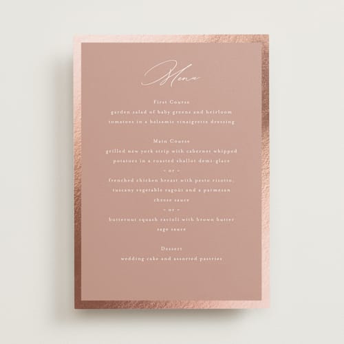 This is a rose menu cards with foil pressed by Nicole Walsh called surround printing on signature in standard
