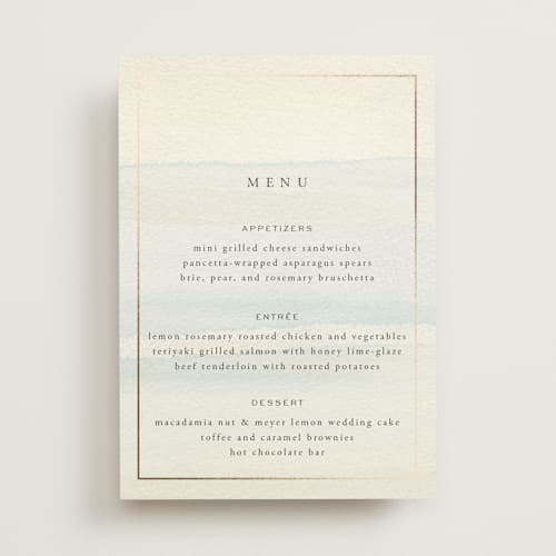 This is a sand menu cards with foil pressed by Janean Hinger called contemplate printing on signature in standard