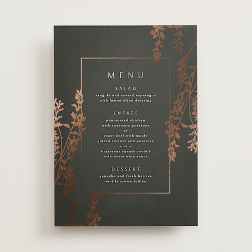 This is a ivy menu cards with foil pressed by Kelly Schmidt called quince printing on signature in standard