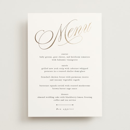 This is a diamond menu cards with foil pressed by Kate Ahn called mirin printing on signature in standard