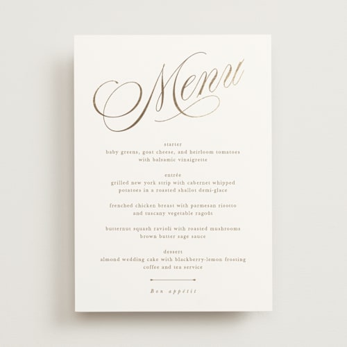 This is a sand menu cards with foil pressed by Kate Ahn called mirin printing on signature in standard