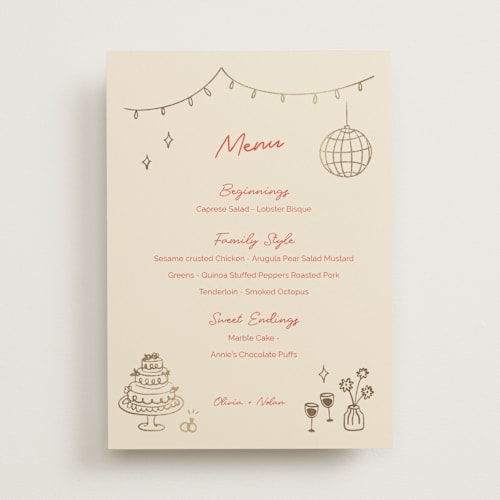 This is a sangria spark menu cards with foil pressed by Zove Ahhh called party on! printing on signature in 5x7