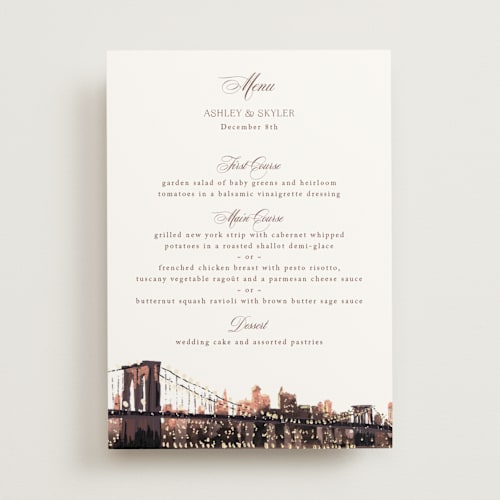 This is a chiffon menu cards with foil pressed by Cass Loh called brooklyn bridge printing on signature in standard