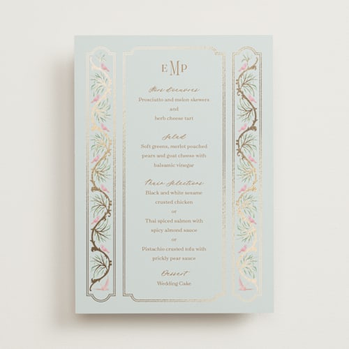 This is a hummingbird menu cards with foil pressed by Claudia Orengo called castle printing on signature in 5x7
