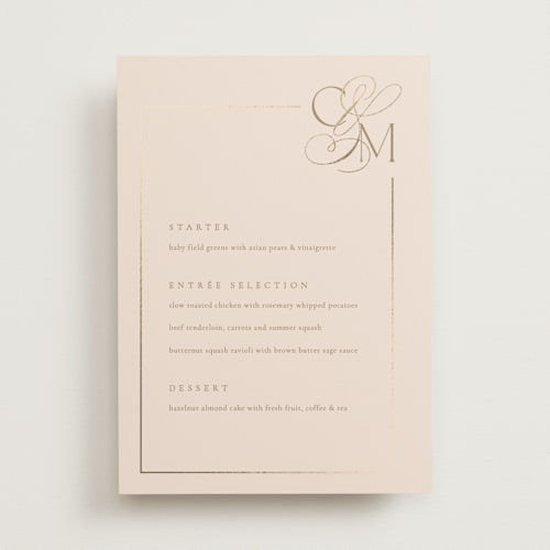 This is a champagne menu cards with foil pressed by Kelly Schmidt called golden ampersand printing on signature in 5x7