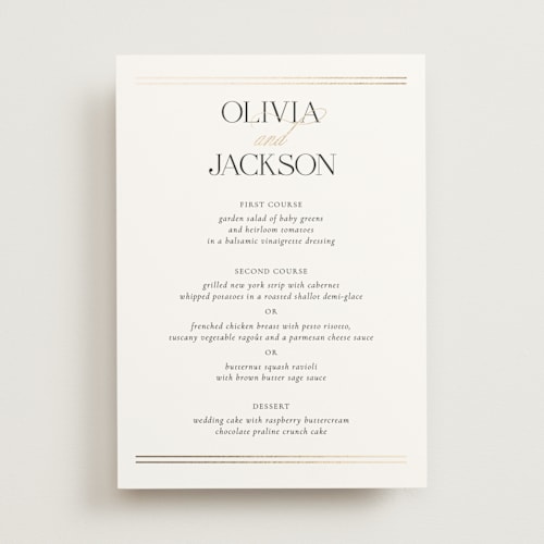 This is a spun sugar menu cards with foil pressed by Jessica Williams called fineline printing on signature in 5x7