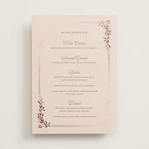 This is a blush menu cards with foil pressed by Kate Ahn called lake como printing on signature in 5x7