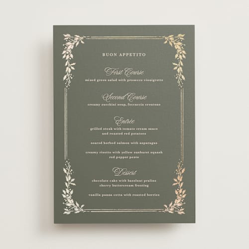 This is a sage menu cards with foil pressed by Kate Ahn called lake como printing on signature in 5x7