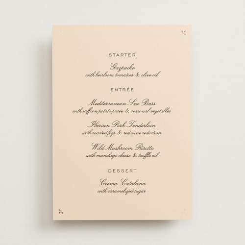 This is a coco menu cards with foil pressed by Ani Somi called sweet fancy printing on signature in 5x7