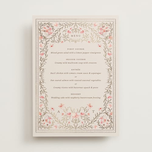This is a versailles menu cards with foil pressed by Claudia Orengo called victorian printing on signature in standard