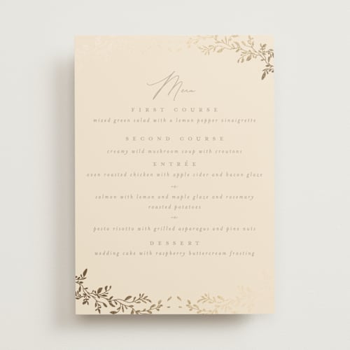This is a sand menu cards with foil pressed by Creo Study called leafy garland printing on signature in standard