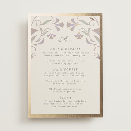 This is a vanilla menu cards with foil pressed by Lori Wemple called deco nouveau printing on signature in standard