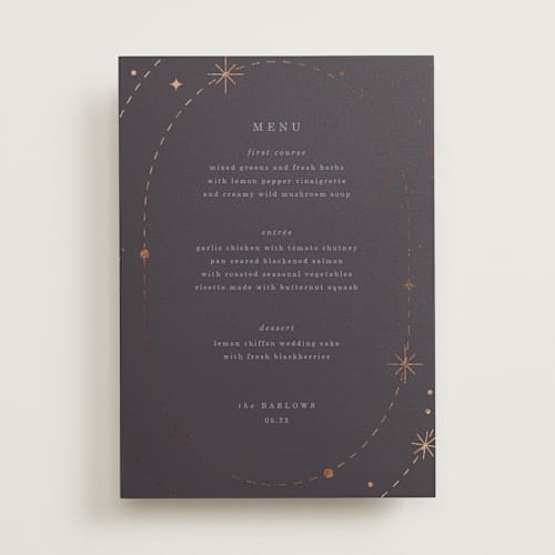 This is a twilight menu cards with foil pressed by Baumbirdy called north printing on signature in standard
