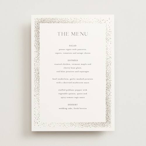 This is a sparkle menu cards with foil pressed by Pixel and Hank called flicker printing on signature in standard