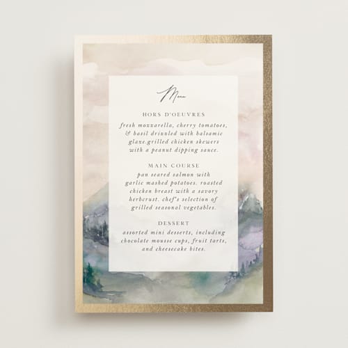 This is a latte menu cards with foil pressed by Lori Wemple called mountain printing on signature in standard