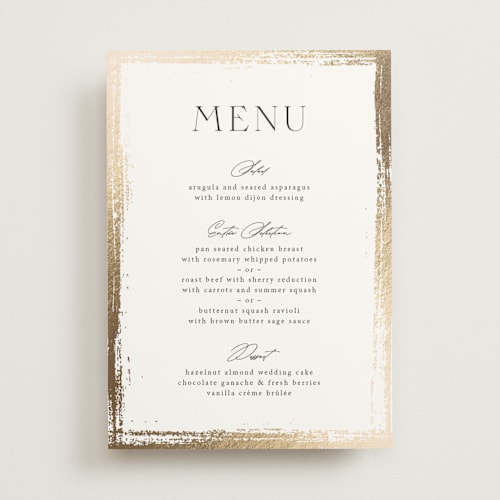 This is a silk menu cards with foil pressed by Kelly Schmidt called brushed edge printing on signature in standard