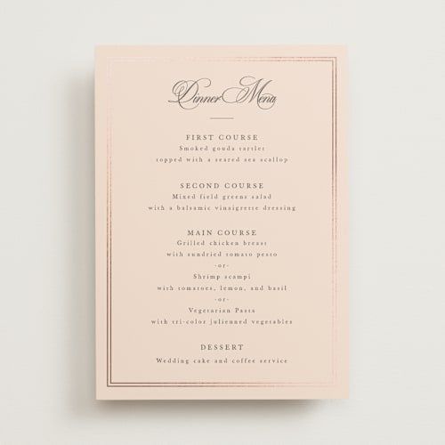 This is a petal menu cards with foil pressed by Sarah Brown called traditionalist printing on signature in standard