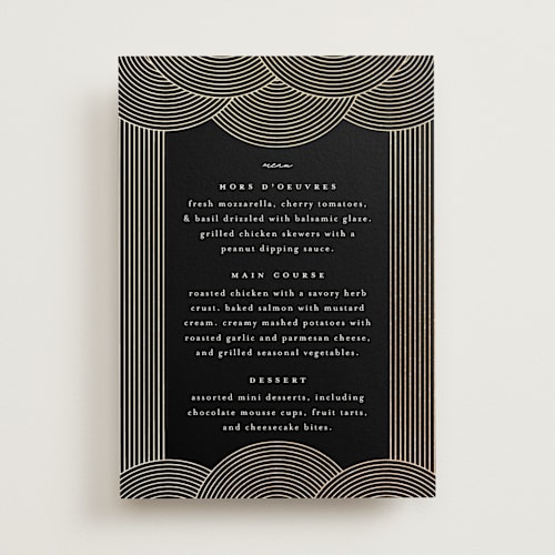 This is a onyx menu cards with foil pressed by Lori Wemple called ionic printing on signature in standard