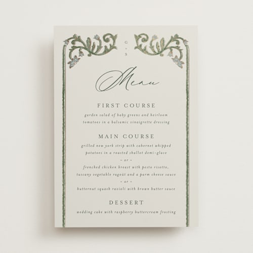 This is a bluebell menu cards with foil pressed by Jen Owens called grandeur printing on signature in 5x7