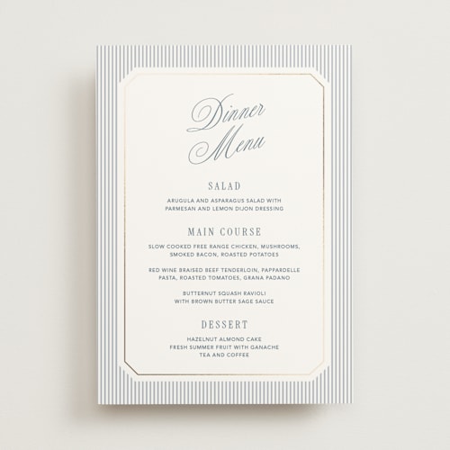 This is a coast menu cards with foil pressed by Kelly Schmidt called seashore printing on signature in 5x7