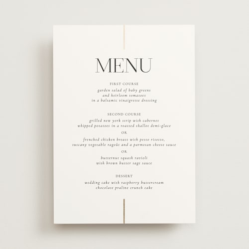 This is a spun sugar menu cards with foil pressed by Jessica Williams called aligned printing on signature in 5x7