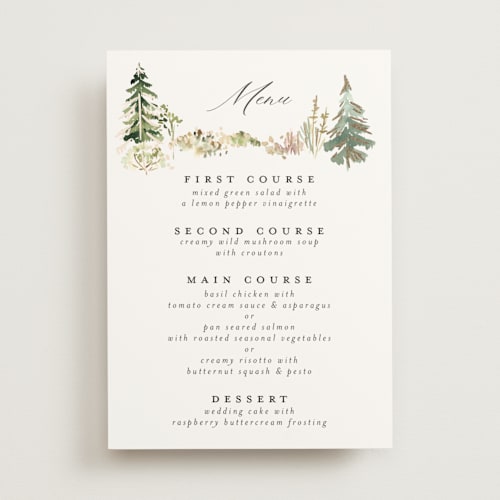 This is a forest menu cards with foil pressed by Petra Kern called great outdoors printing on signature in standard