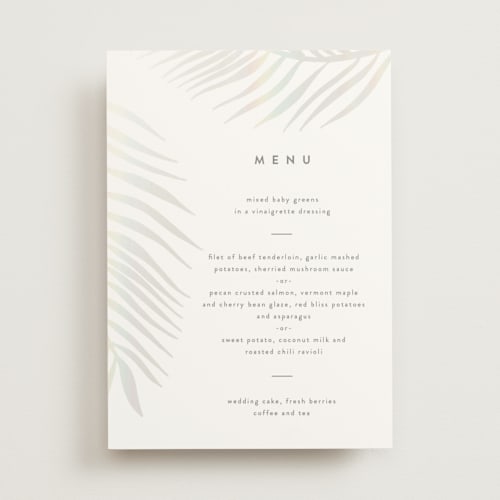 This is a porcelain menu cards with gloss press by Pixel and Hank called palm vibes printing on signature in standard